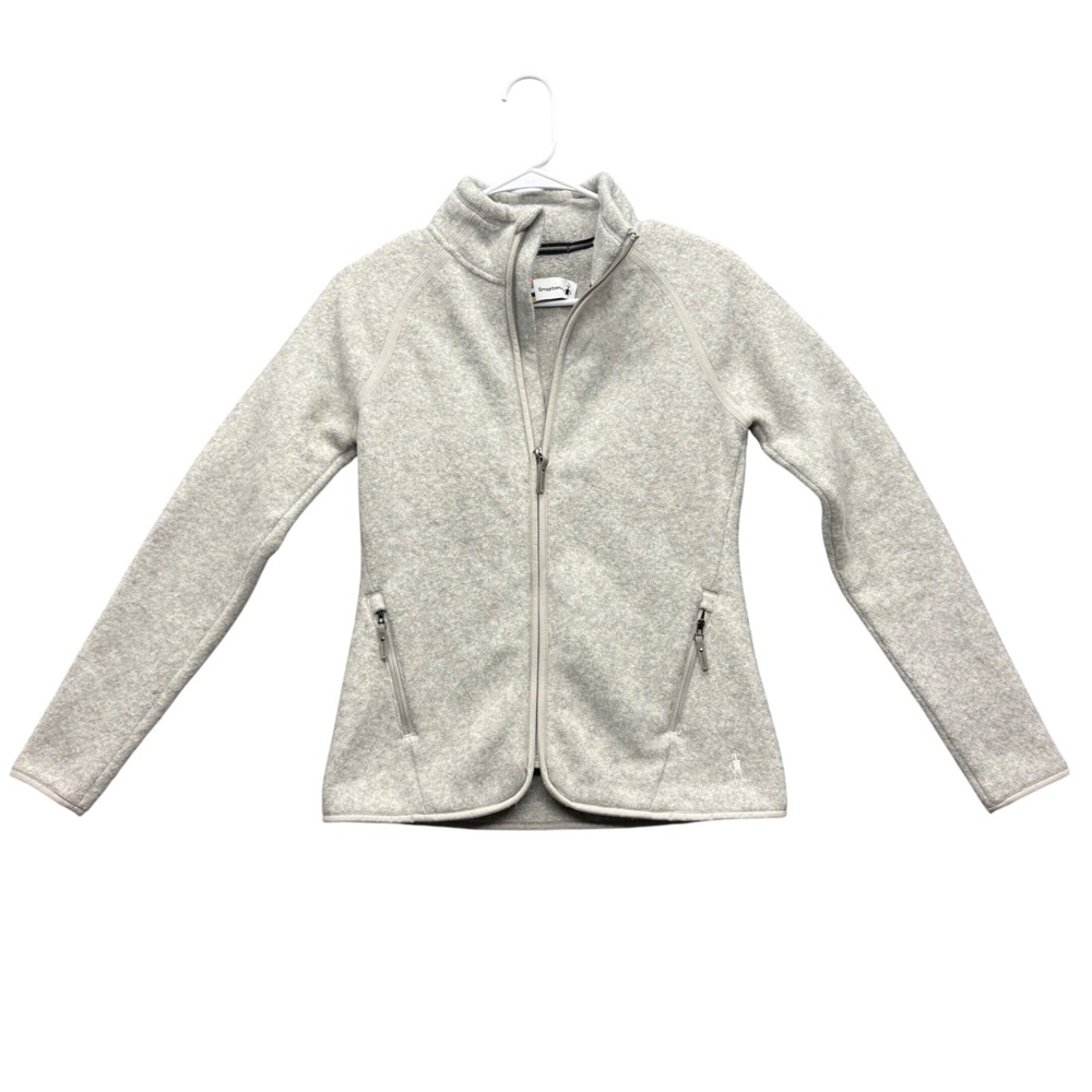 Smartwool Womens Hudson Trail Full Zip Wool Blend Jacket Light Gray Heather XS